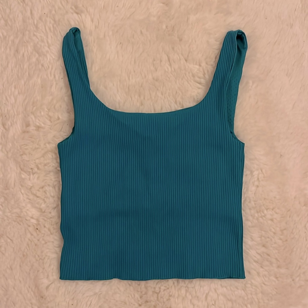 {{carbon38}} Ribbed Tank in Teal - Picture 3 of 4